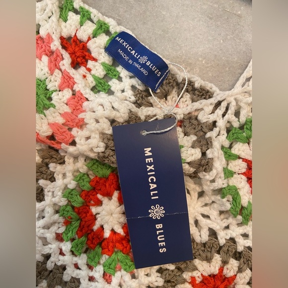 NWT Mexicali Blues OS White Rainbow Crochet Crop Top Tank Granny Square Cotton - Picture 8 of 8